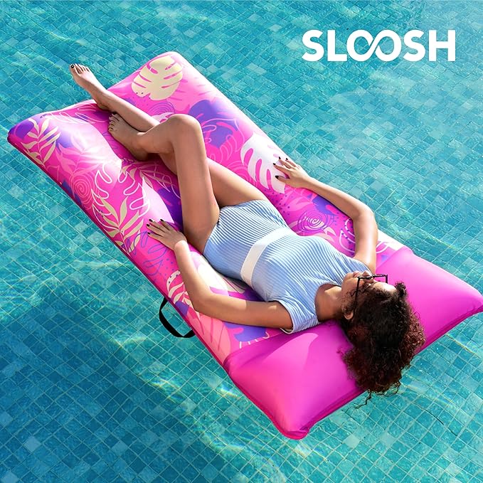 SLOOSH Inflatable Pool Floats Lounger - XL Fabric Covered Pool Mat Floaties for Adults, Ultra Comfort Water Floating Lounger with Headrest for Beach Lake Swimming Pool Float Raft 68"X34"