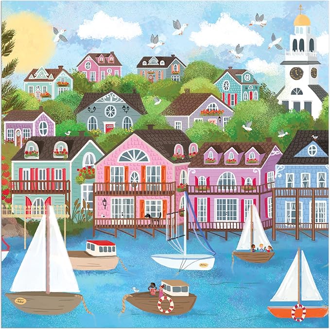 Galison Harbor by The Sea – 300 Piece Joy Laforme Oversized Jigsaw Puzzle Featuring Beautiful Artwork of New England Summer Paradise
