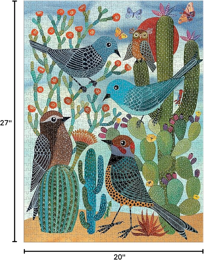 Galison Desert Avian Friends 1000 Piece Puzzle from Galison - 20" x 27" Beautifully Illustrated Puzzle from Geninne Zlatkis, Thick & Sturdy Pieces, Challenging Activity for Adults, Unique Gift Idea!