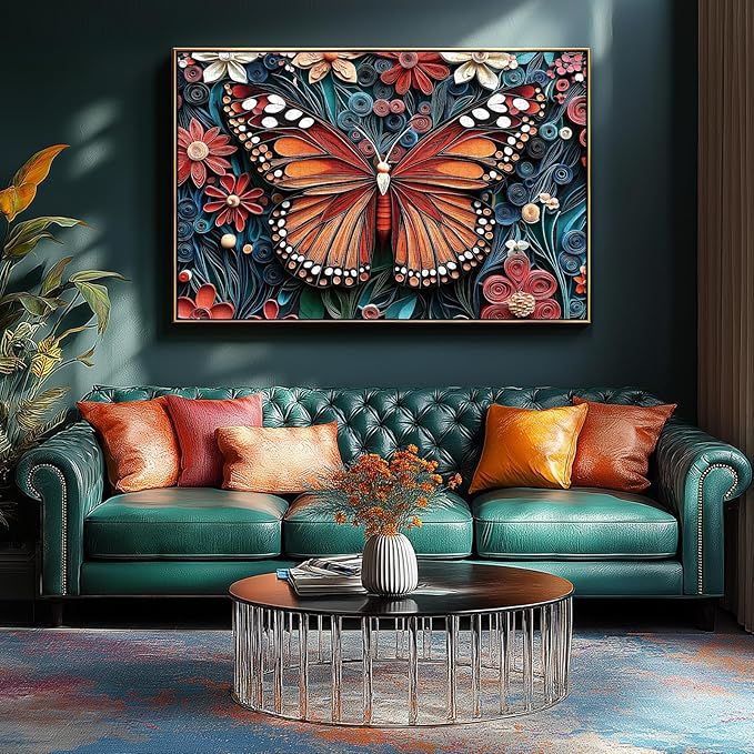 MINIWAN 3D Quilling Paper Art Monarch Butterfly 1000 Piece Puzzle for Adults, Paper Quilled Floral Monarch Jigsaw Puzzle, Gift for Butterfly & Art Lovers 27.5x19.7 Inch