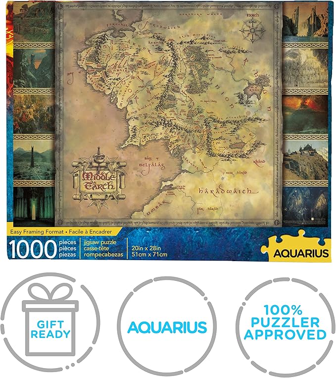 Aquarius Lord of The Rings Map Puzzle (1000 Piece Jigsaw Puzzle) - Glare Free - Precision Fit - Officially Licensed Lord of The Rings Merchandise & Collectibles - 20 x 28 in