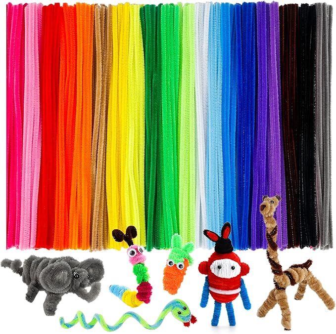 Caydo 200 PCS Thick Pipe Cleaners Craft Supplies Multi-Color Chenille Stems for Art and Craft Projects Kids Creative Toys DIY Easter Decorations (12inch x 6mm)