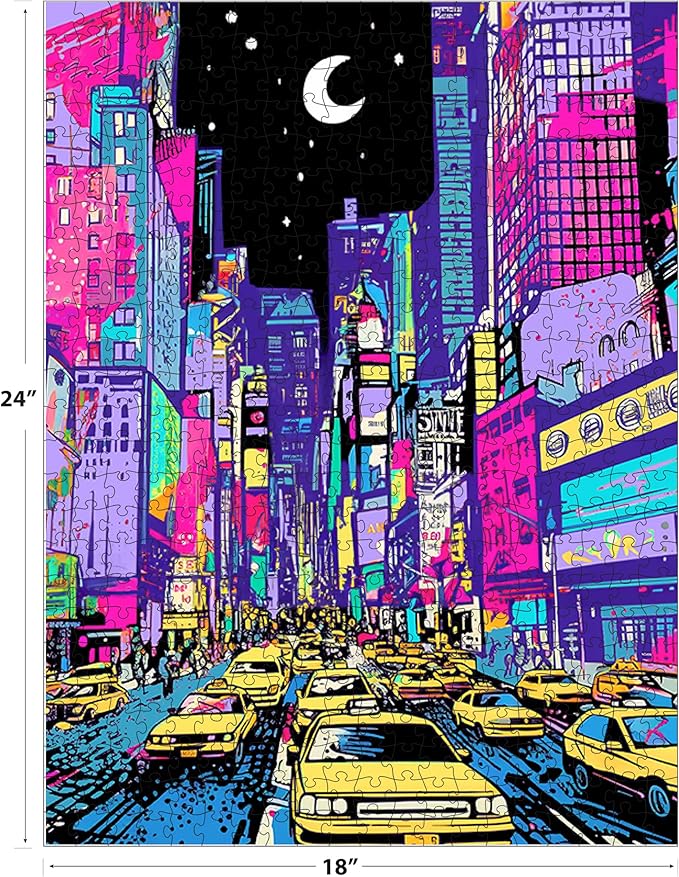 RoseArt - Neon Brights - Neon NYC - 500 Piece Jigsaw Puzzle for Adults, NYC Skyline