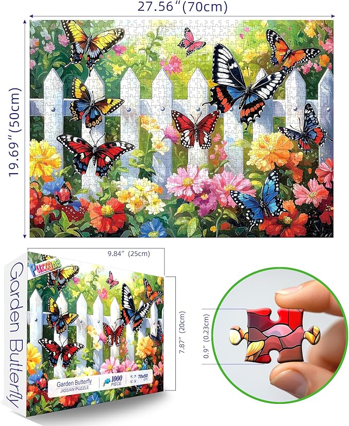 Puzzles for Adults 1000 Pieces, Colorful Garden Butterfly Jigsaw Puzzle for Family Decoration, Party Game, Finished Size 27.5" x 19.7"