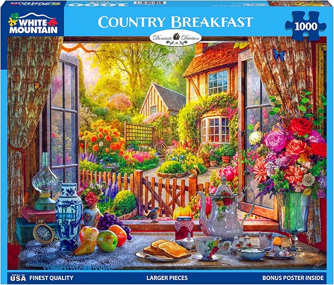 White Mountain 1000 Piece Jigsaw Puzzle Scenic Spring Flower Puzzles with Large Pieces Gift for Adults and Family 24"x30" - Country Breakfast
