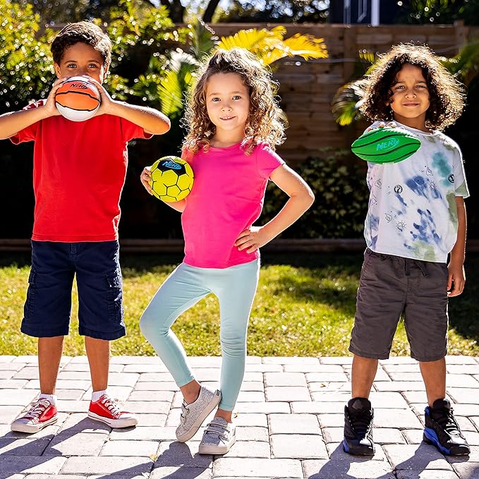 Nerf Mini Foam Sports Ball Set - Foam Football, Soccer Ball + Basketball Soft Sports Toy for Kids