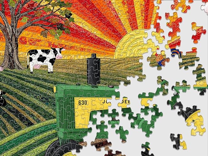 Springbok Sunny Pastures 500 Piece Jigsaw Puzzle for Adults – Poster Now INCULDED - John Deere Tractor – Unique Cut Pieces – Made in USA