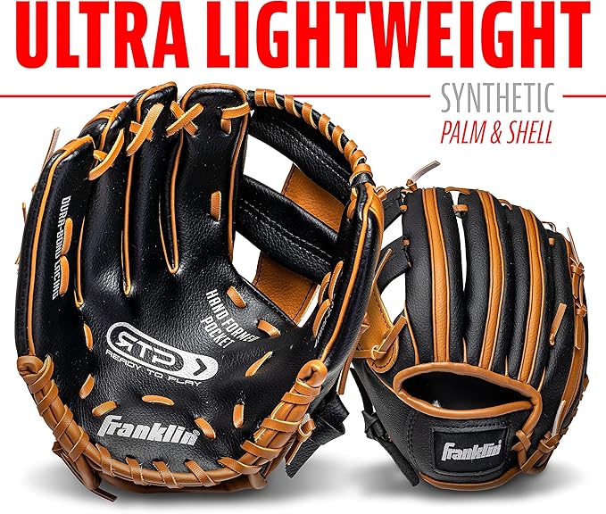 Franklin Sports Kids Baseball Gloves - RTP Youth Teeball Glove + Ball Set - Boys + Girls Teeball Mitt - Kids + Toddlers - 9.5"