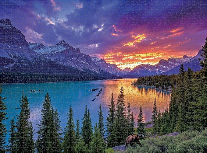 Cross & Glory – The Last Light of the Rockies – 1000 Piece Jigsaw Puzzle for Adults | Canadian Rockies Sunset Landscape with Mountains & Turquoise Lake | Epic Wilderness Puzzle