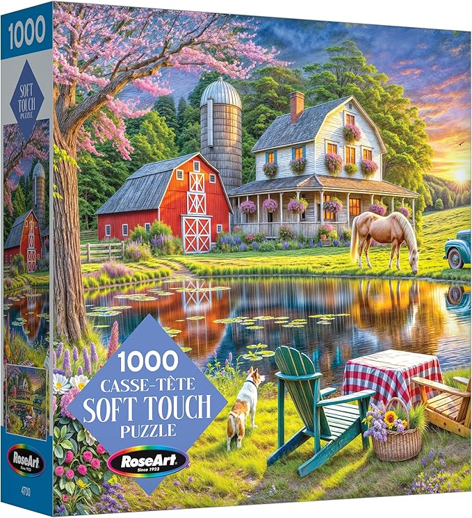 RoseArt Soft Touch Backyard Country Farm Scene 1000 Piece Jigsaw Puzzle for Adults