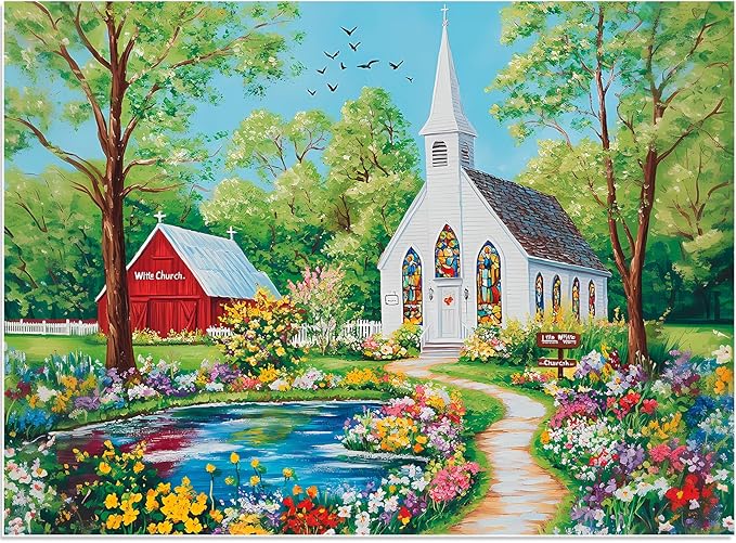 500 Pieces Jigsaw Puzzles for Adults, Spring Chursh Puzzle for Adults Seniors, Recycled Paper Puzzle 500 Pieces, NO Dust, Colorful Challenging Puzzle Family Game Gift for Friends (20.5x15in)