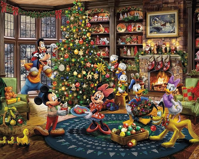 CEACO - Thomas Kinkade - Mickey & Minnie Trimming The Tree - 1000 Piece EZ 2 Hold Holiday Jigsaw Puzzle - Festive Puzzles for Adults – Precision-Cut Pieces and Hours of Relaxing Fun