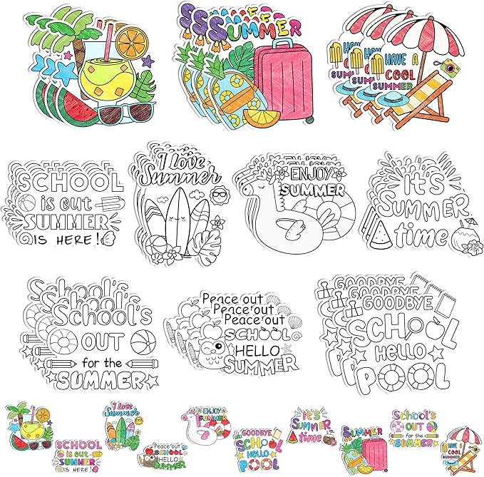 Dvbonike 30 Packs Summer End of The School Year Coloring Craft Kit with Magnet - Color Your Own Beach Magnets Card Set DIY Fridge Refrigerator Decor Home Party Gift Classroom Art Activity Supplies