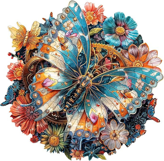 Wooden Jigsaw Puzzles for Adults - Mechanical Butterfly Wood Puzzles Adults - Unique Animal Shape Wooden Puzzles for Adults - Birthday Gifts for Puzzle Lovers, Family (8.4 * 8.4in-100 Pieces)
