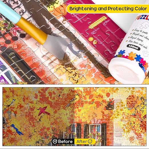 YAKAMOZ Jigsaw Puzzle Glue with Sponge Head for Adults Clear Water-Soluble Craft Puzzle Glue Quick Dry for 1000/1500/3000 Pieces of Puzzle,120ML (Pack of 2)
