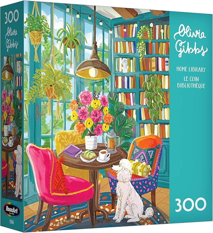 RoseArt - Olivia Gibbs - Home Library 300 Piece Jigsaw Puzzle - Cozy Books and Reading Nook Scene for Relaxing Fun – Adult Puzzle – Finished Size Approx. 18" x 24", Made in USA