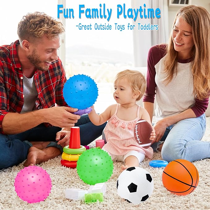 Kids Ball, Balls for Toddlers 1-3, Set of 6 Toddler Ball, Outdoor Toy for Kids, Soft Balls for Kid, Baby Sports Beach Toys, Green&Safe Soccer Basketball Baseball Rugby with Free Bump