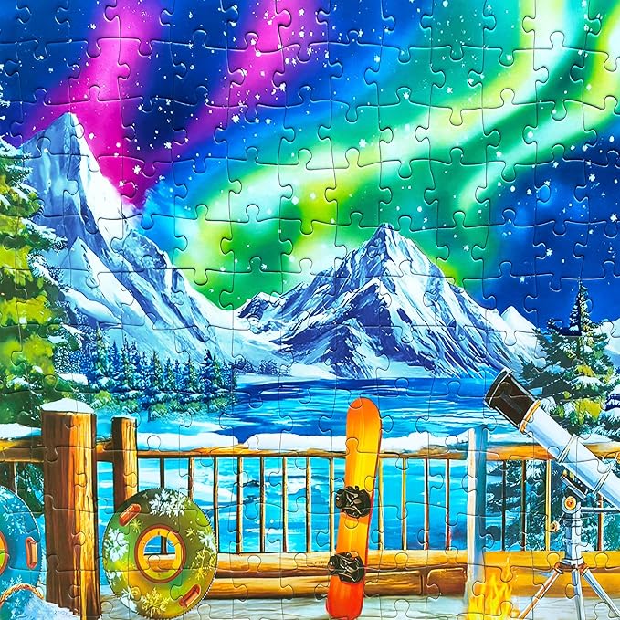 300 Piece Puzzles for Adults Large Piece - Jigsaw Puzzle for Kids Seniors - Northern Lights Lounge Cabin