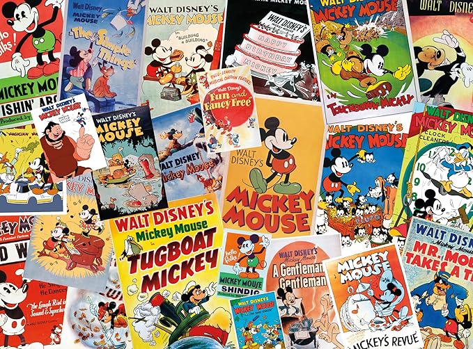 Ceaco - Vintage Mickey Mouse Poster Collage 1000 Piece Jigsaw Puzzle Challenging and Colorful Puzzle for Adults – Precision-Cut Pieces, Beautiful Artwork, and Hours of Relaxing Fun
