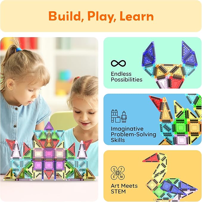 PicassoTiles 50PC Nano Magnetic Tile Travel Toy Construction Building Blocks Playset with Storage Case STEM Montessori Classroom Learning Magnet Tiles Stacking Toys for Toddlers Girls Boys Age 3+ PN02