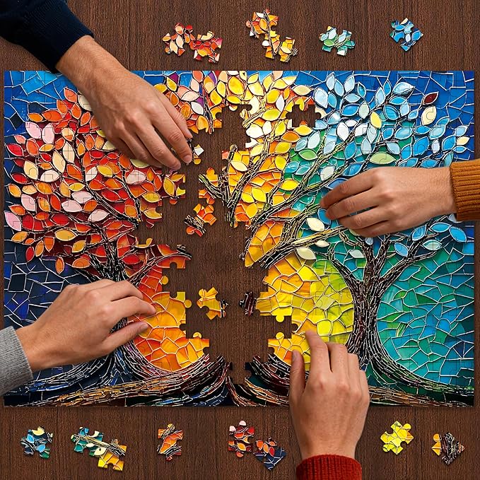 GUEETIC® Stained Glass Puzzle Tree of Life Puzzles for Adults 1000 Pieces, Impossible Hard Difficult Challenging Puzzles for Adults, Colorful Mosaic Tree of Life Jigsaw Puzzle 1000 Pieces