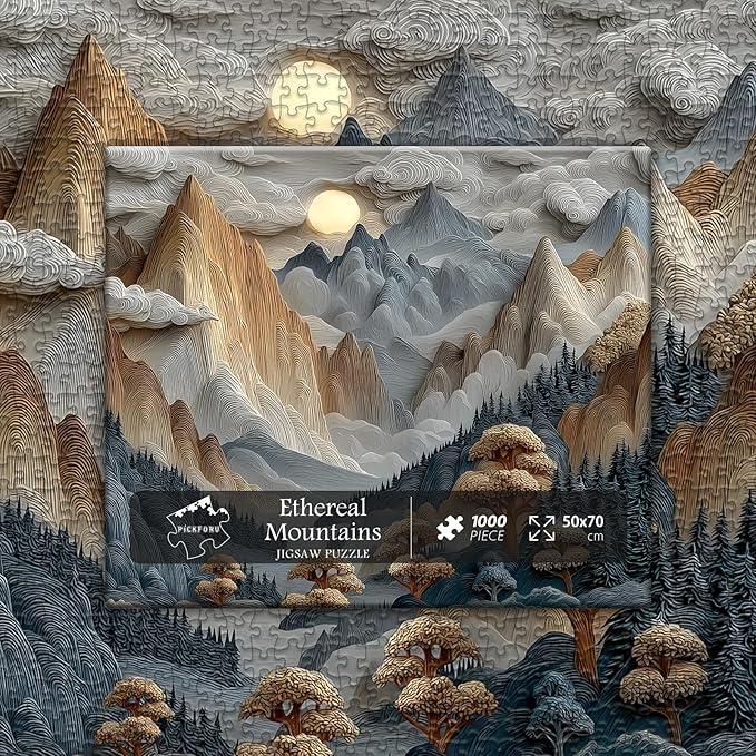 Mountain Puzzles for Adults 1000 Pieces, Nature Landscape Puzzle Paper Cut Art with Tree Sunset Forest Scenery, Scenic Jigsaw Puzzles Difficult Hard Impossible Challenge for Adults