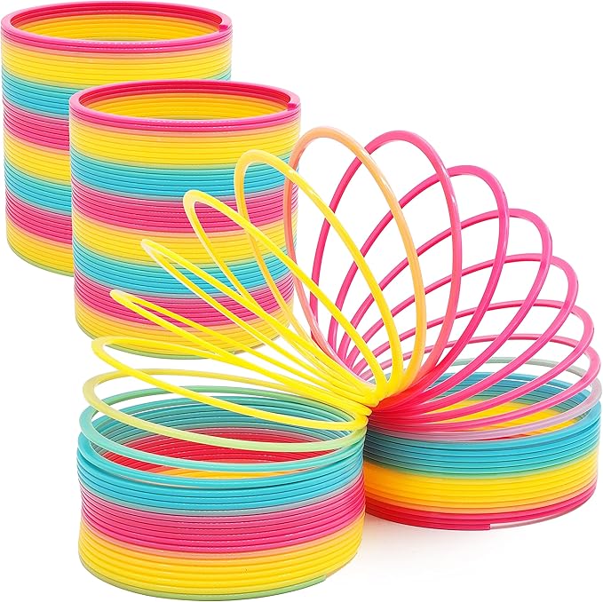 The Dreidel Company Jumbo Rainbow Plastic Coil Spring, Party Favor for Kids, Individually Wrapped, 6" (150mm) Spring (2-Pack)