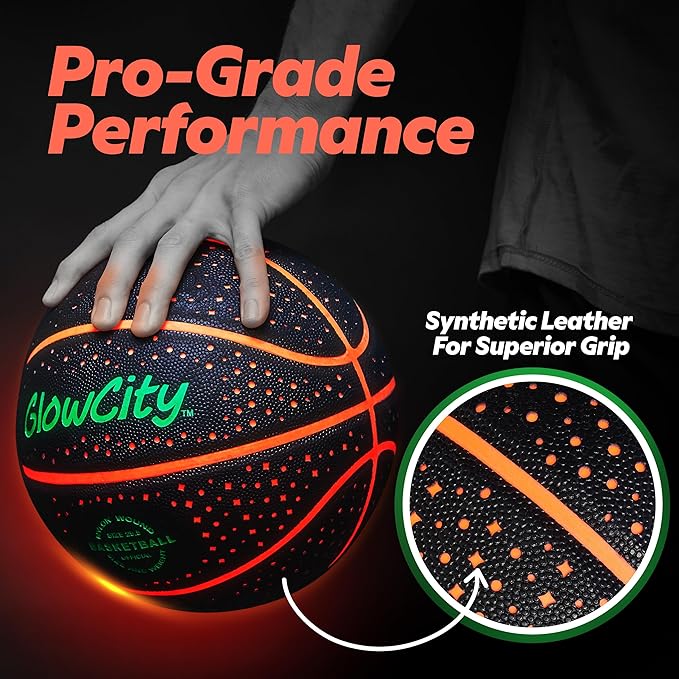 GlowCity Glow in The Dark Basketball - Size 5, 6, 7 Light Up Ball for Kids, Teens & Adults - Night Outdoor Games - Sports Birthday Gifts Ideas for Boys Ages 6 7 8 9 10 11 12 13 14 15