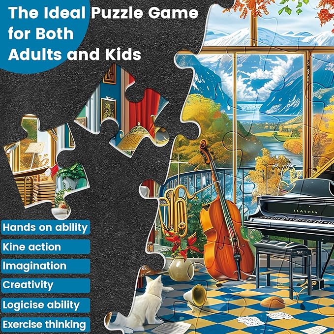 Jigsaw Puzzles 300 Pieces for Adults Room Piano Adult Puzzles 300 Piece Puzzles for Kids Ages 8-10 10-12 Recycled Cardboard Puzzle Pieces Family Challenging Game 20.5x15IN