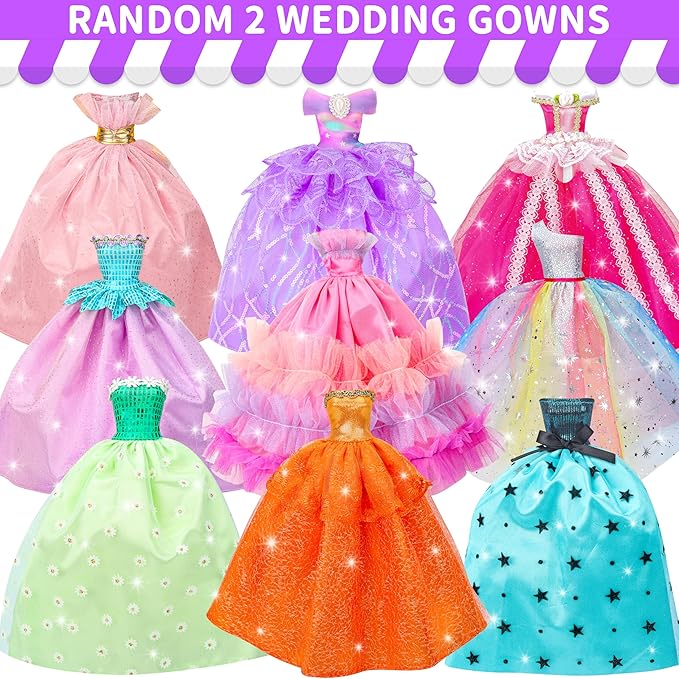 Style Shine 90 Pcs Doll Clothes and Accessories,2 Wedding Gowns 2 Evening Dresses 6 Fashion Dresses 4 Set Casual Outfit Top and Pant 2 Swimsuit,20 Hanger 10 Shoe 41 Accessories Toys for Girls Kid Gift