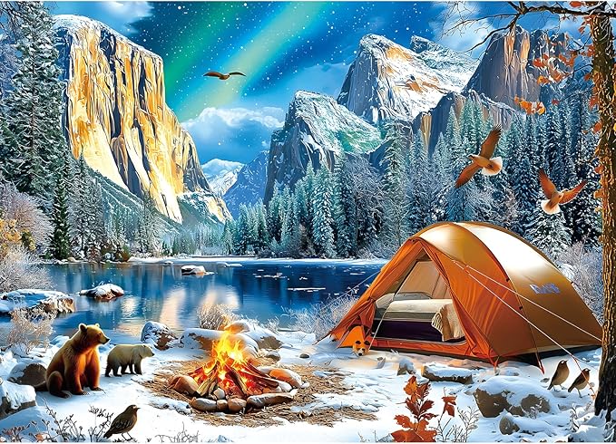 Puzzles for Adults 1000 Pieces, Northern Lights Winter Camping & Bonfire, AImpossible Hard Difficult Challenging Puzzles for Adults, Gift for Adult Jigsaw Puzzles Lovers, 27.5 x 19.7 inch