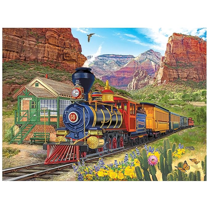 RoseArt - Chris Bigelow Illustrations - Canyon Express 500 Piece Jigsaw Puzzle - Colorful Country Train in Rural Desert Landscape – Adult Puzzle – Finished Size 18 x 24, Made in USA