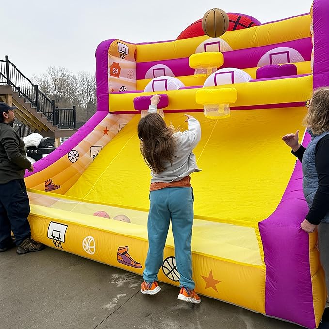 13x10x10 Ft Inflatable Basketball Hoop Shot with Blower, 5 Hoops, 4 Balls, Portable Inflatable Basketball Game Ideal for Organized Events, Carnivals, Birthday Parties, Festivals
