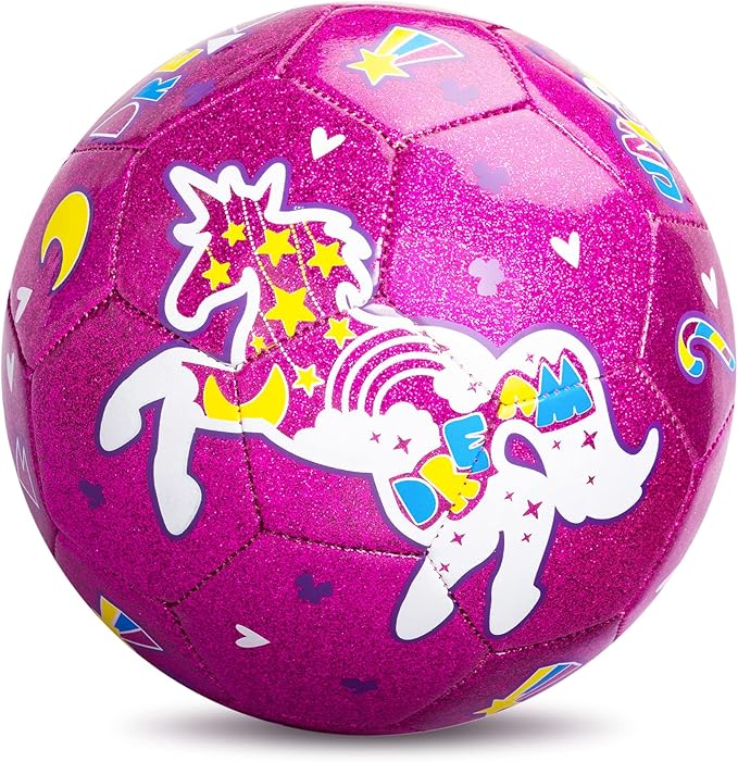 ZOOJOY Size 3 Soccer Ball Girls, Kids Pink Unicorn Soccer Ball, Gift for Toddlers with Pump, Outdoor/Indoor Play Toys for Baby Girls Boys Ages 2 3 4 5 6 7 8