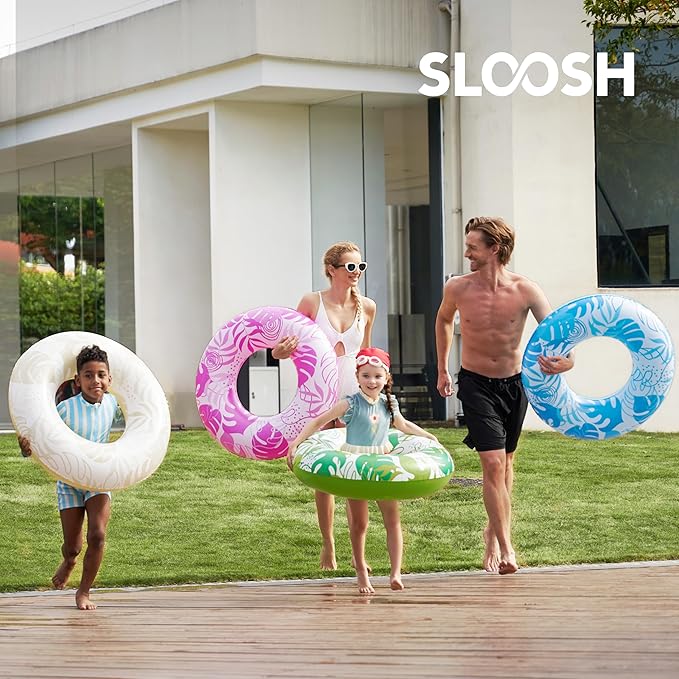 Sloosh 4 Pack Inflatable Pool Floats, Pool Tube Rings, Swim Tubes, Floaties Toys, Beach Swimming Party Toys for Kids and Adults