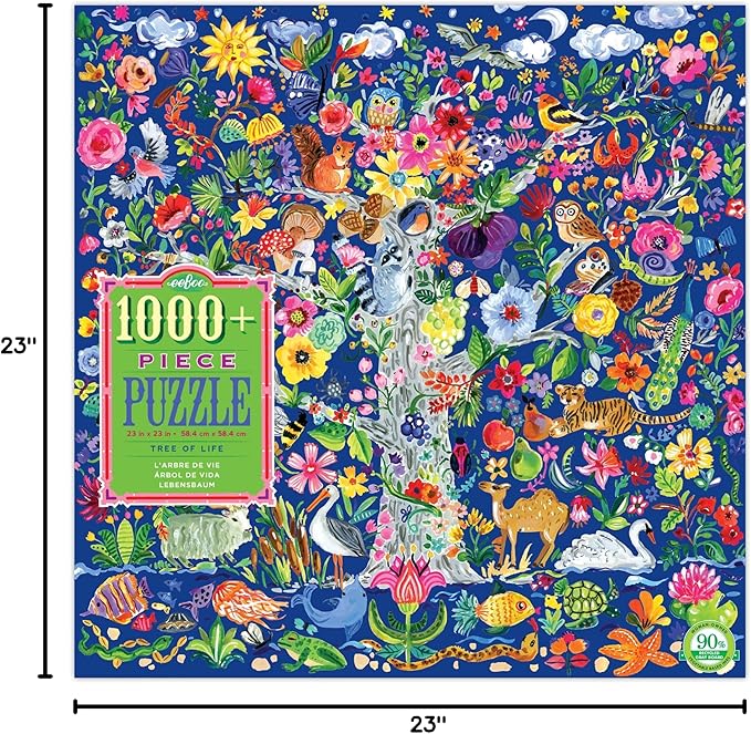 eeBoo 1000 Piece Puzzle - Tree of Life Jigsaw Puzzle for Adults, Square 23" x 23" Made with Recycled Board & Vegetable-Based Ink