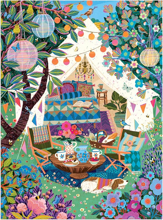 Galison Blooming Escape – 1000 Piece Jigsaw Puzzle Featuring Beautiful Artwork of A Luxurious Camp Scene