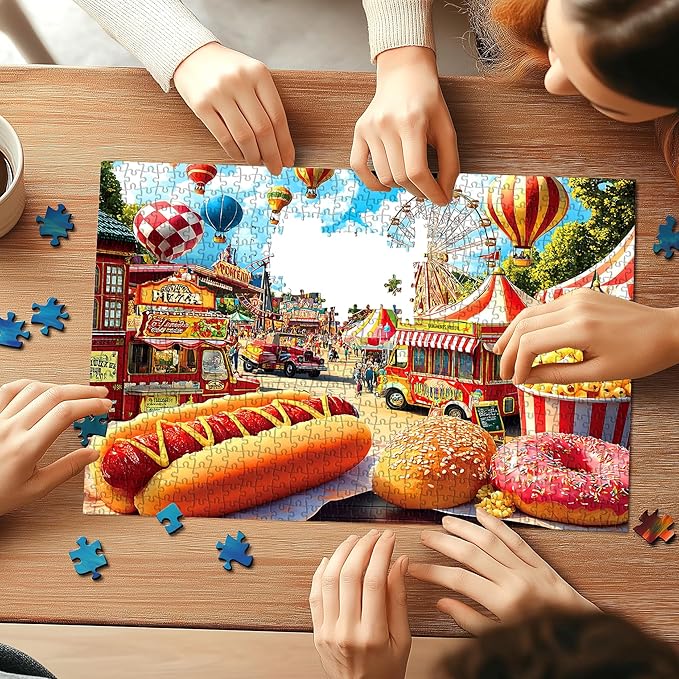 500 Pieces Puzzles for Adults, Amusement Park Jigsaw Puzzles with Food Trucks for Youths Family and Adults Fun Party Challenging Food Family Decoration (23 x 15 in)