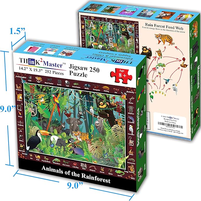 Think2Master Rainforest Jungle Animal 250 Pieces Jigsaw Puzzle for Adults & Seniors. Great Gift with Larger Pieces 14.2” X 19.3”