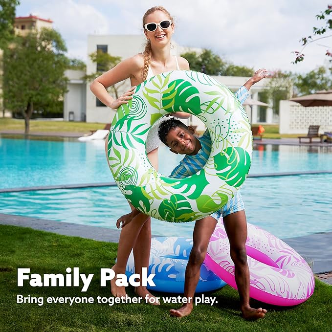 Sloosh 4 Pack Inflatable Pool Floats, Pool Tube Rings, Swim Tubes, Floaties Toys, Beach Swimming Party Toys for Kids and Adults