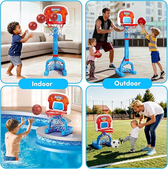 PJG Toddler Basketball Hoop & Soccer Goal, Adjustable Indoor Basketball Hoop for Kids, Baby Toy Mini Basketball Hoops with 4 Balls for Boys and Girls Birthday