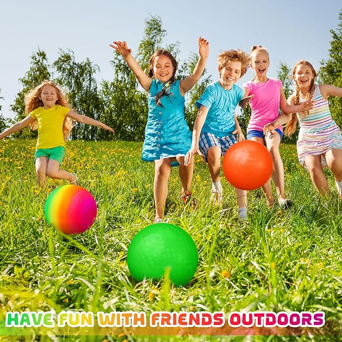 Vinsot 12 Pack 8.5 Inch Playground Balls Kickball Bulk, Bouncy Balls for Kids Inflatable Bouncing Handball with Hand Pump for Indoor Outdoor Games