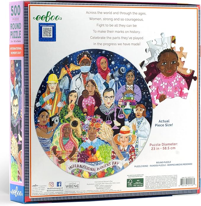 eeBoo 500 Piece Puzzle - International Women's Day Jigsaw Puzzle for Adults, Circular with 23" Diameter, Recycled Board & Vegetable-Based Ink