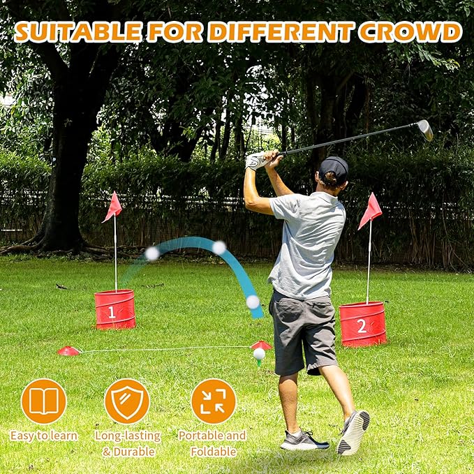 3 Pcs Backyard Golf Outdoor Game with 2 Clubs - Outdoor Golf Yard Game for Adults and Family, Beach, Camping, Lawn, Park