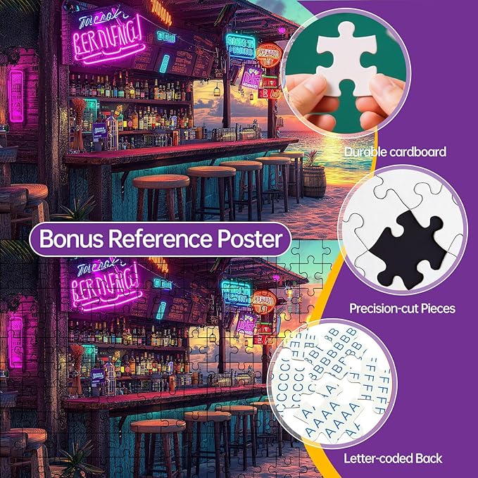 500 Piece Beach Tiki Bar Jigsaw Puzzle for Adults, Summer Tropical Coastal Sunset Bar Puzzles for Adults 500 Pieces, Home Decor Birthday Party Gift for Men Women Elders, 20.5 x 15 in