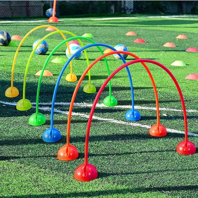 Hiboom 6 Set Multi-Dome Arch Gates Set Include 6 Obstacle Course Arch Gates with 12 Domes Base Rainbow Color Sport PE Equipment for Adult Obstacle Course Outdoor Backyard Lawn Sports Games