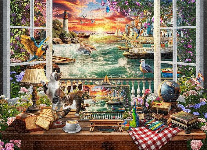 1000-Piece Puzzle for Adults - Relaxing Jigsaw Puzzle for Adults, Fun and Challenging Jigsaw Puzzles, Seaview by The Window Puzzle, 26.65 x 19.25 in