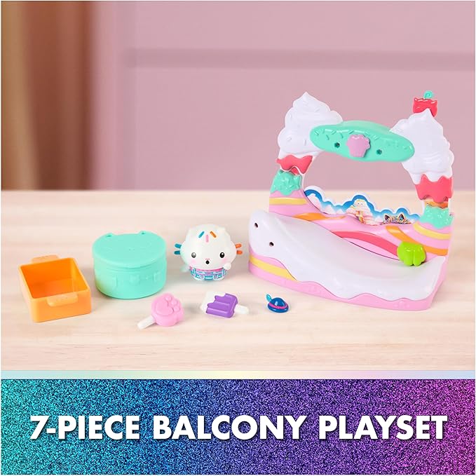 DreamWorks GABBY'S Dollhouse The Movie, Cakey Cat's Sweet Treat Balcony with Toy Figure & Dollhouse Accessories, Kids Toys for Girls & Boys Ages 3 and Up