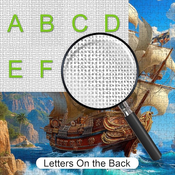 Golden Galleon Sailing Ship Jigsaw Puzzle for Adults 1000 Pieces - Tropical Island Coast Adventure Scene, 28”x20” Panoramic, Lettered Back, Premium Nautical Home Decor & Pirate Gift