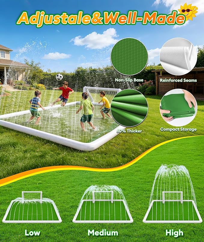 EPN Splash Pad for Kids & Dogs, 118 x138 Extra Large Thicker & Non-Slip Sprinkler Pad, Outdoor Water Toy with Soccer Goal & Ball, Backyard Play Mat Splash Pool for Lawn Garden Summer Fun Age 4-12